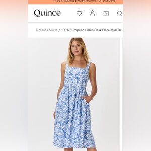 Quince White and Blue Floral Midi Dress